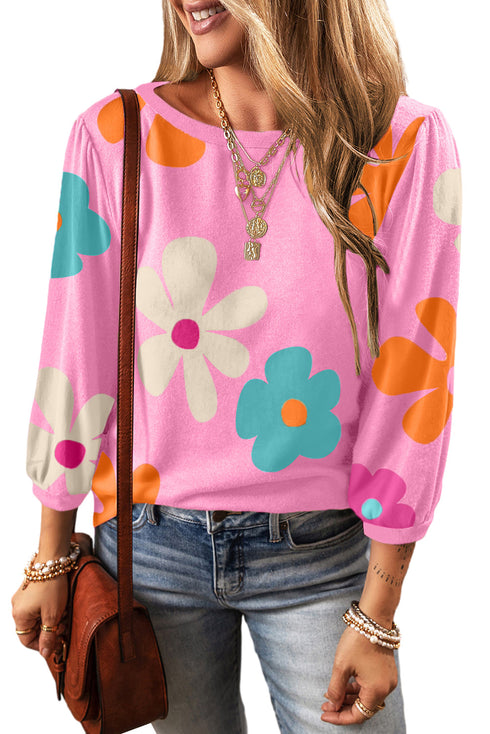 Cute Flower Print Bracelet Sleeve Top